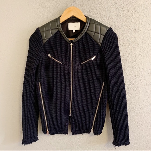 IRO Jackets & Blazers - IRO Leather Waffle Knit Moto Ceylona Jacket Navy